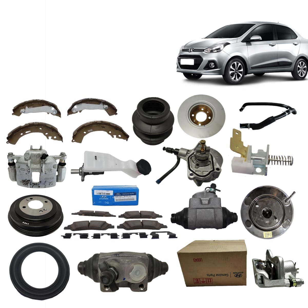 Hyundai Xcent Brake Parts - Shoes Brake Disc Caliper Wheel Cylinder Drum Brake Repair Kit Booster Cable Hose